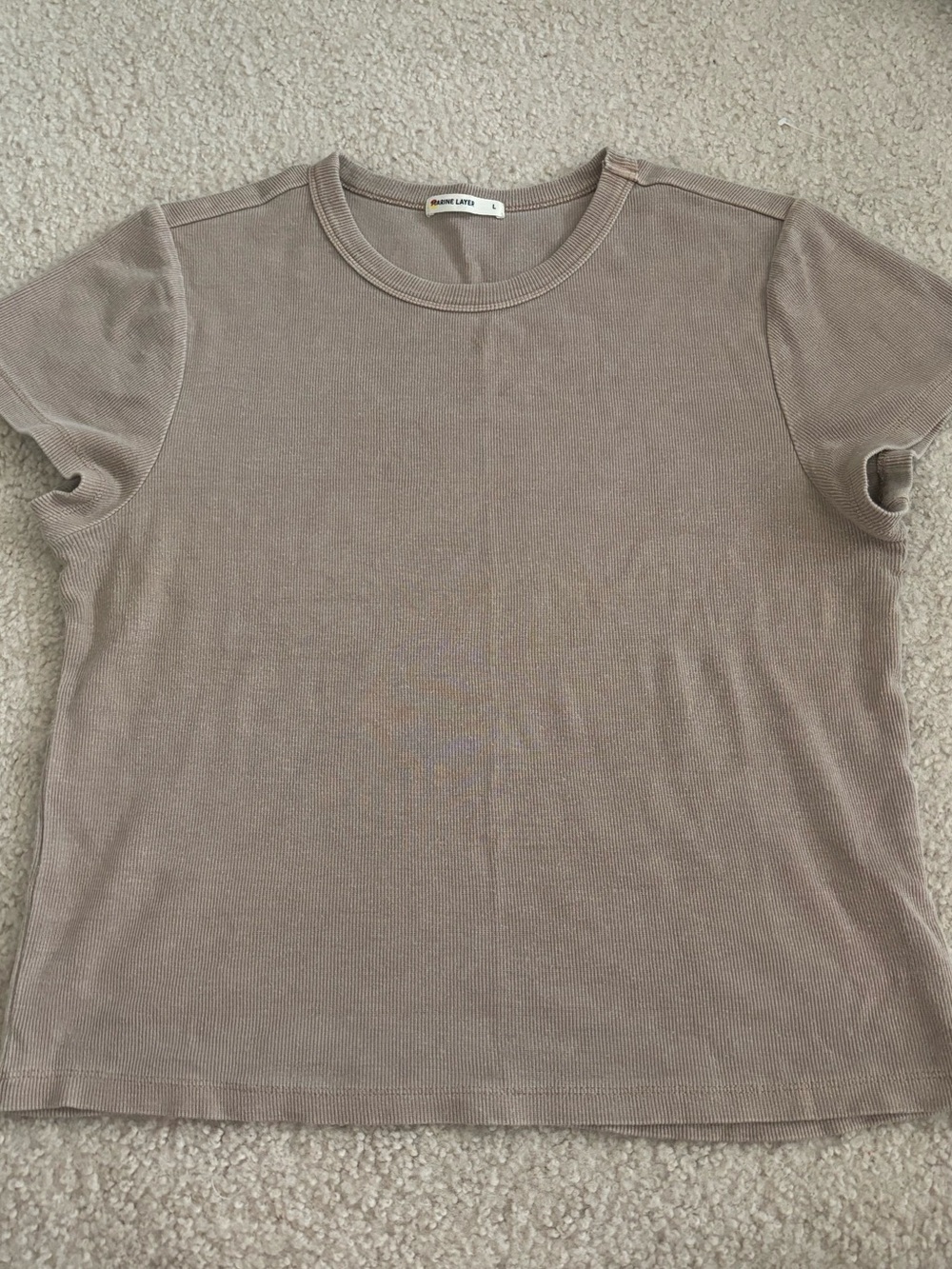 Marine Layer Ribbed Short Sleeve Tee in Taupe